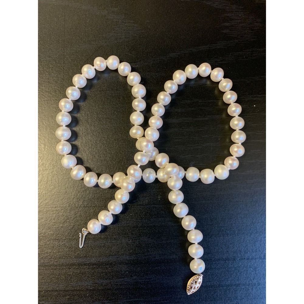 Vintage 14K Yellow Gold Salt Water Pearl Necklace 18.5" L - Picture 1 of 6